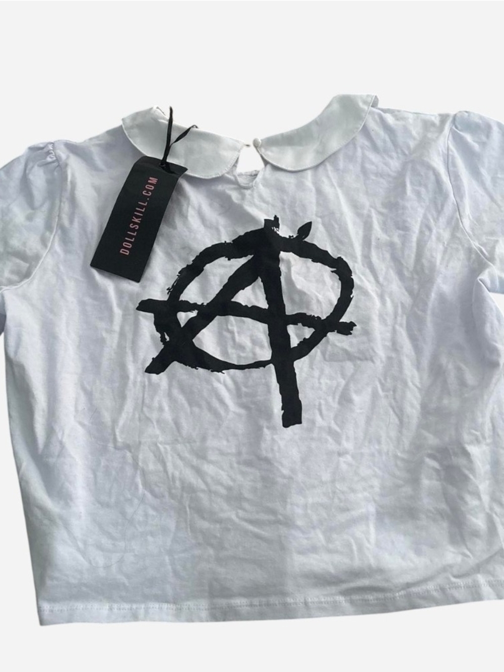 DOLLSKILL White Tee with Black Anarchy Graphic and Peter Pan Collar